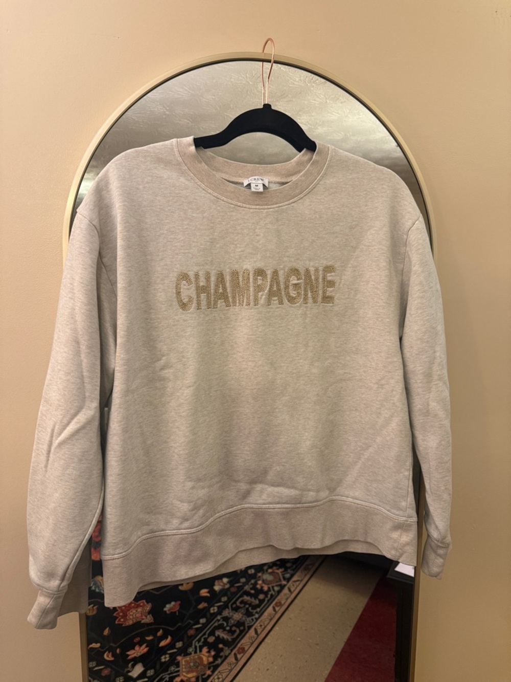 J. Crew Beige Crewneck “Champagne 🍾🥂” Pullover